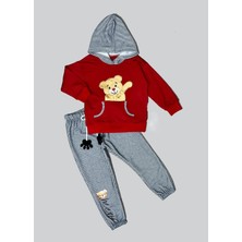 Diji Baby 2-3-4 Yaş Pelüş Ayı Desenli Kapşonlu Uzun Kollu Penye Sweat 2li Erkek Çocuk Takımı