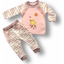 Diji Baby 0-3 3-6 6-9 Ay Süslü Ördek Nakışlı Uzun Kollu Sweatli 2li Kız Bebek Takımı