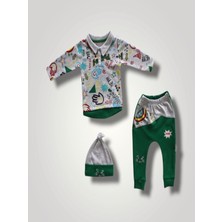 Diji Baby 6-9 12-18 18-24 Ay Power Kedi Nakışlı Uzun Kollu Sweat Şapkalı  3lü Kız Erkek Bebek Takımı