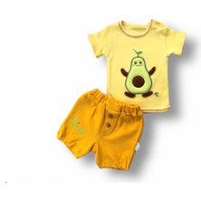 Diji Baby 3-6 6-9 9-12 12-18 Ay Avokado Nakışlı Kısa Kollu Sweatli Şortlu 2li Kız-Erkek Bebek Takımı