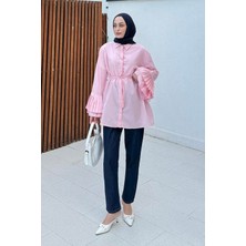 Piliseli Uzun Gömlek Şeker Pembesi