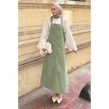 Ön Cep Detaylı Etekli Salopet Çağla Yeşili