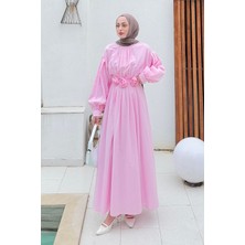 Pileli Poplin Elbise Şeker Pembesi