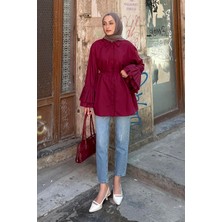 Piliseli Uzun Gömlek Bordo