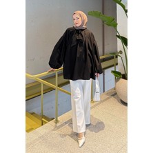 Yaka Fular Detaylı Gömlek Siyah