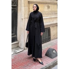 Ön Bağlama Detaylı Tesettür Elbise Siyah