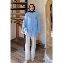 Hakim Yaka Önü Pileli Tunik Mavi