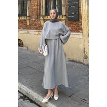 Etekli Tesettür Takım Açık Gri