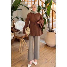 Piliseli Uzun Gömlek Acı Kahverengi