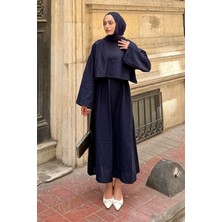 Lamelif Lacivert Oversize Etekli Tesettür Takım Kadın Pamuk - Polyester Düz Desen ile Şık