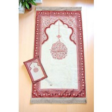 Taşınabilir Keseli Mihrap Desenli Ipek Dokulu Kadife Seccade Kırmızı