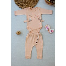 Diji Baby 3-6 6-9 9-12 Ay Şarkıcı Kuşlar Nakışlı Bandanalı Uzun Kollu Zıbınlı 3lü Kız Bebek Takımı