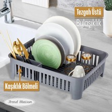 Çok Amaçlı Plastik Bulaşıklık Tabaklık, Kaşıklık, Bardaklık Tezgah Üstü Bulaşık Kurutma Gri
