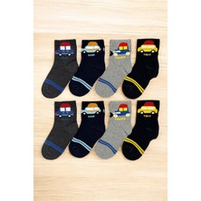 8 Çift Burun Dikişsiz Araba Desenli Kışlık Kalın Havlu Erkek Çocuk Soket Çorap