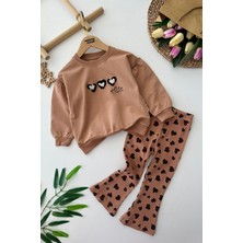 Miniğimin Cicileri Kalp Detaylı Kız Çocuk 2 li takım - Kahve