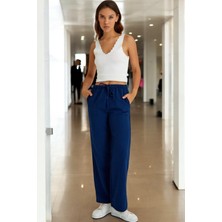 Yazlık Beli Bağcık Detaylı Keten Pantolon