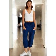 Günlük Düğme Detaylı Kadın Keten Pantolon