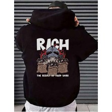 Unisex Kadın Erkek Kapüşonlu Kanguru Cepli Oversize Sweatshirt Hoodie Rich
