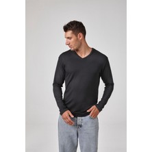 Erkek Antrasit Uzun Kollu V Yaka Modal Basic Tişört C7T2N6O1