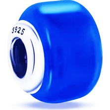 Mini Lacivert Murano Yüzük Gümüş Charm