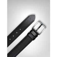 Hakiki Deri Kemer - Siyah, 4 Cm, Çift Dikiş Desen | Crazy 8587