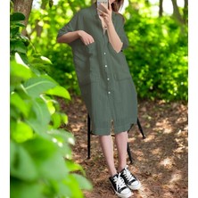 Yazlık Cep Detaylı Salaş Keten Elbise