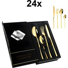 Çelik 24 Parça 6 Kişilik Gold Yemek Kaşık Çatal Bıçak Set CIN739SRX