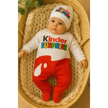 Murat Baby Kinder Surprise Baskılı Beyaz ve Kırmızı Tulum