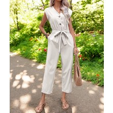 Yazlık Kolsuz V Yaka Keten Takım