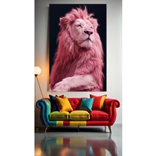 Pembe Aslan 3 Ev Duvar Salon Güzellik Salonu Ofis Dükkan Dekarasyon Kanvas Tablo