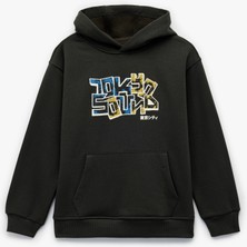 Uzun Kollu Baskılı Oversize Kapşonlu Sweatshirt