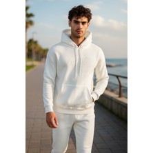 Pobudo Oversize Ekru Renk Kapüşonlu Eşofman Takımı