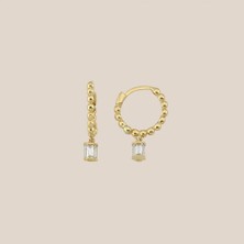 Minimal Baget Taşlı Dot Altın Halka Küpe