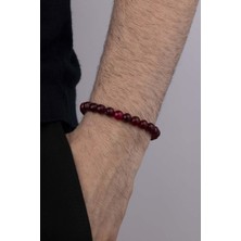 Gümüş Pazarım Bordo Renkli Yuvarlak Kesim Ceyt Taşı Erkek Bileklik
