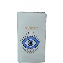 Seyahat Aksesuar Mavi Göz Temalı Deri Pasaport Kılıfı