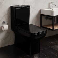 Newarc Power Siyah Duvara Sıfır Klozet Takım POW.K022B,Power Duroplast Yavaş Kapak