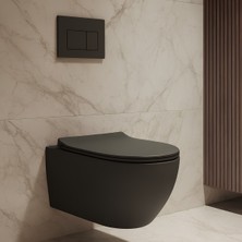 Turavit Rondo Mat Antrasit Kanalsız Asma Klozet RND5512A, Rondo Mat Antrasit Duroplast Yavaş Kapak