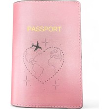 Seyahat Aksesuar Pembe Kalp Tasarım Deri Pasaport Kılıfı