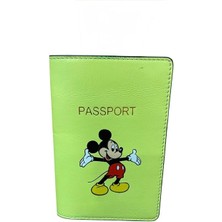 Seyahat Aksesuar Disney Temalı Yeşil Deri Pasaport Kılıfı