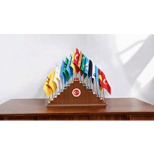 ZC Bayrak Eski Türk Devletleri Bayrak Seti 17 Adet 15x22,5 cm Ahşap Kaide ile Renkli