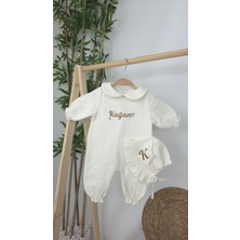 Müslin Yeni Doğan 4katlı Organik %100PAMUK Kişiye Özgü Nakışlı Hastane Çıkış Seti (Yaprak Desen-2)