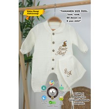 Müslin Yeni Doğan 4katlı Organik %100PAMUK Kişiye Özgü Nakışlı Hastane Çıkış Seti (Kurt Model-1)