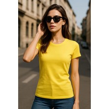 Kadın %100 Organik Pamuklu Relaxed Yıkamalı T-Shirt Bisiklet Yaka Kısa Kollu Kadın Basic Tişört