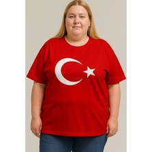 Sibel Günay Butik Türk Bayraklı Ay Yıldızlı Kırmızı T-Shirt |  Pamuk | Büyük Beden