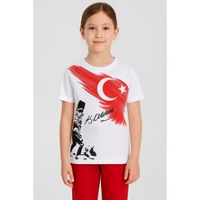 Sibel Günay Butik Atatürk Kocatepe ve Türk Bayrak Baskılı Çocuk T-Shirt |  Pamuk | Unisex |beyaz