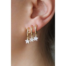 Nenya Vip Çelik Üçlü Görünümlü Yıldız Detaylı Halka Küpe