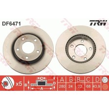 Trw DF6471 - Ön Fren Aynası Nıssan Juke 10 19 Pulsar 14 280×24X43.9 5 Delik