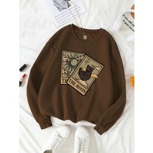 Trend Tarot Card Baskılı Rahat Kalıp Oversize Sweatshirt