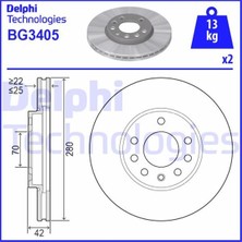 Delphı BG3405 - Ön Fren Aynası Astra H 04 Combo C 03 Merıva B 10 Zafıra B 05 280×25X5DL Havalı 95526655