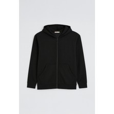 2025 Kadın Fermuarlı Basic Kapüşonlu Modal Sweatshirt Hoodie Siyah